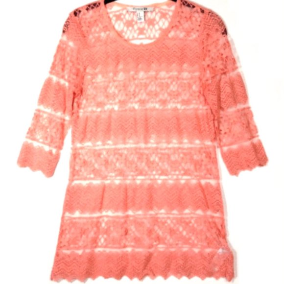 *3/$15* Forever 21 Pink/Peach Lace Sheer Top - Picture 1 of 7
